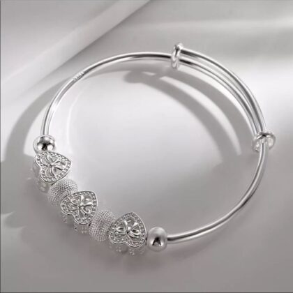 925 Silver Heart Bead Charm Bracelet